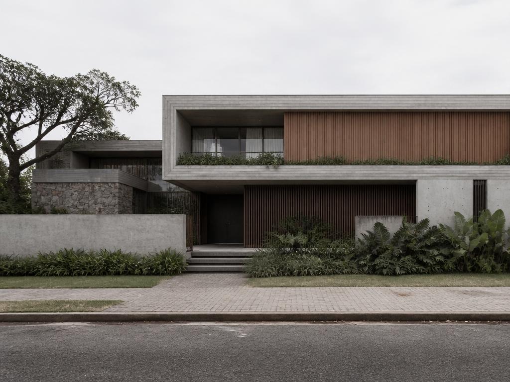 Residência contemporânea de alto padrão em concreto, madeira e vidro